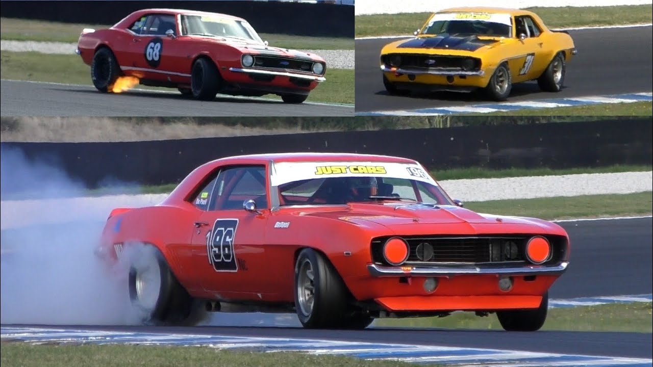 Dominant Camaros Group N Historic Touring Cars Race 4 Phillip Island Classic Huge Burnout last lap
