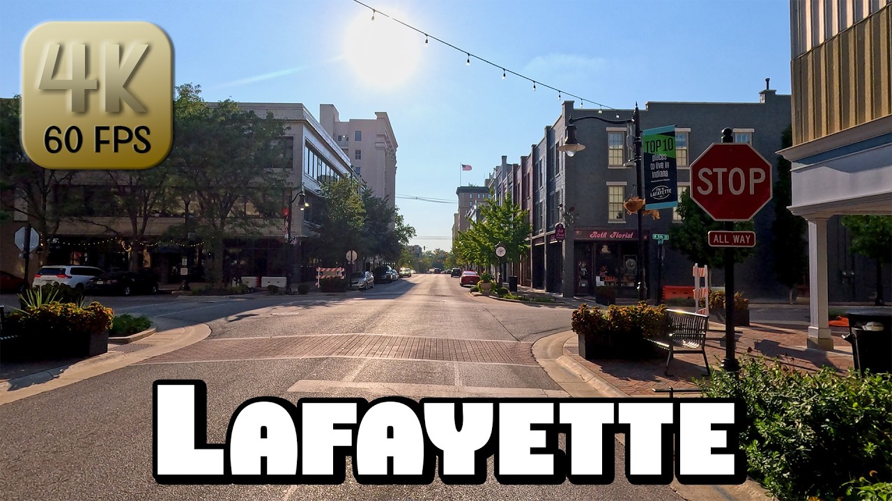 Driving Around Downtown Lafayette, Indiana and Purdue University Campus in 4k Video