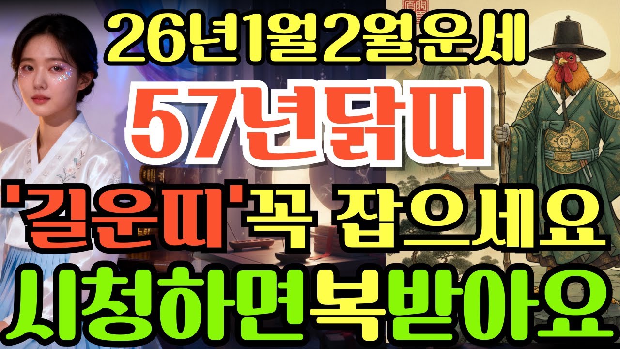[57년닭띠26년1월,2월운세]안보면100%후회하는1957년정유생닭띠26년1월운세