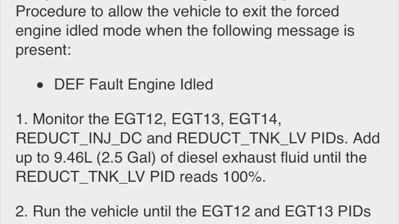 DEF Fault Engine Idled Procedure After Repair