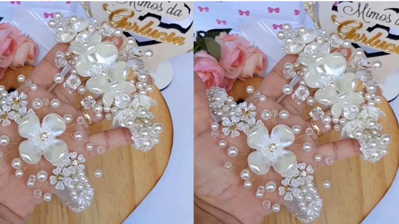 tiara de luxo para batizado/ faixa de pérolas para fim de ano/ faixa toda bordada no cabelo de anjo