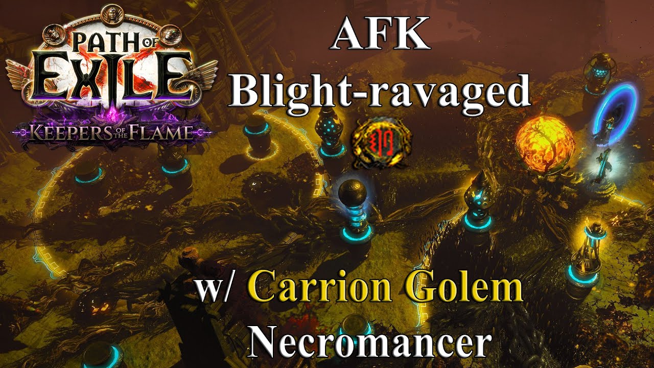 PoE 3.27 (Keepers of the Flame) - AFK Blight-ravaged Map with Lightning Carrion Golem Necromancer