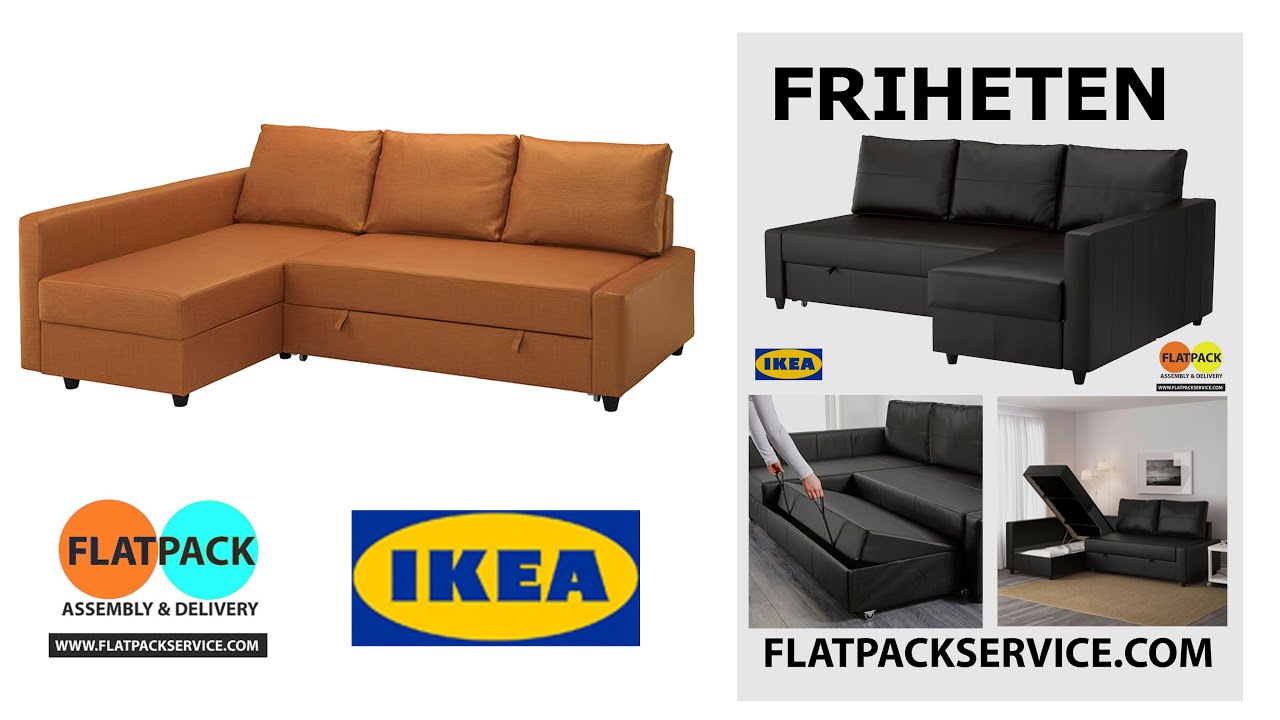 🟨🟦 IKEA FRIHETEN Sleeper sectional,3 seat w/storage, Bomstad black Article Number 492.168.19