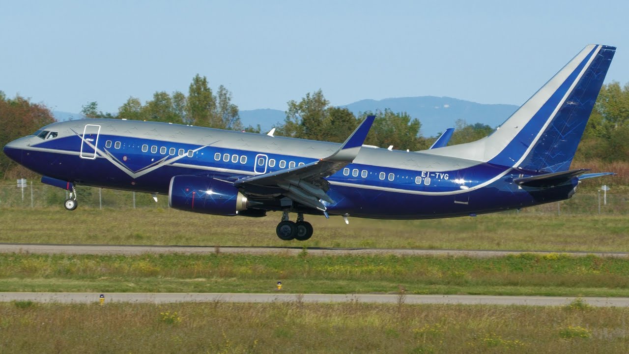 4K | *STUNNING* Boeing 737-700BBJ EI-TVG landing at Lyon Bron/LYN/LFLY
