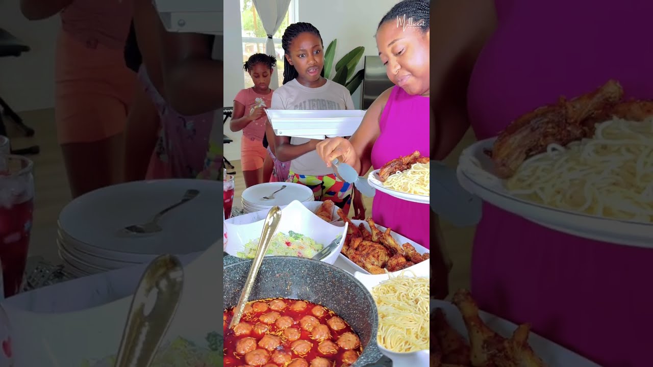 Let’s Plate Dinner for my Family of 7: Today, we’re having Chicken quarters, Spaghetti & meatballs 