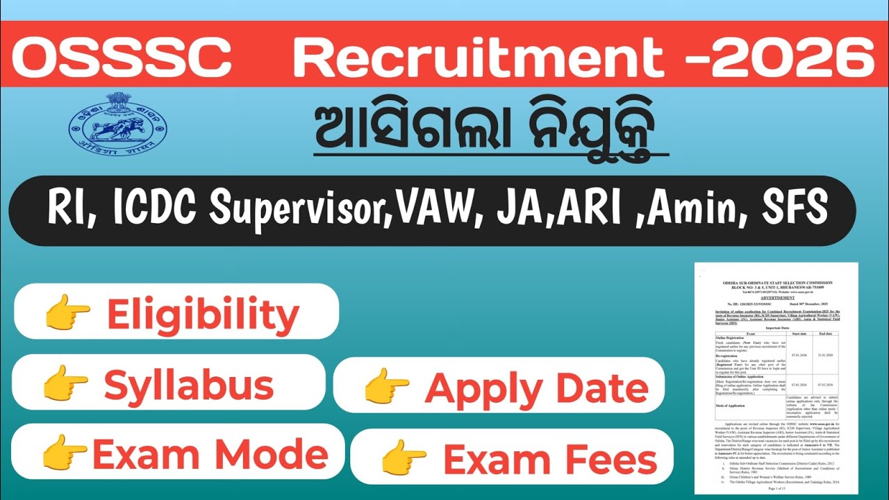 RI, ICDS supervisor, VAW, JA, Amin ,SFS  Recruitment -2026 #osssc #recruitment @Saroj_creation2297