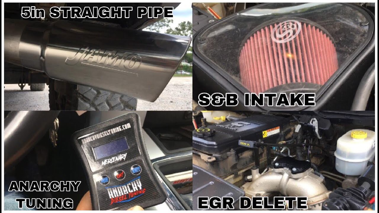 6.7 cummins EGR delete, anarchy tuning on the fly, S&B intake, and 5in turbo back straight pipe