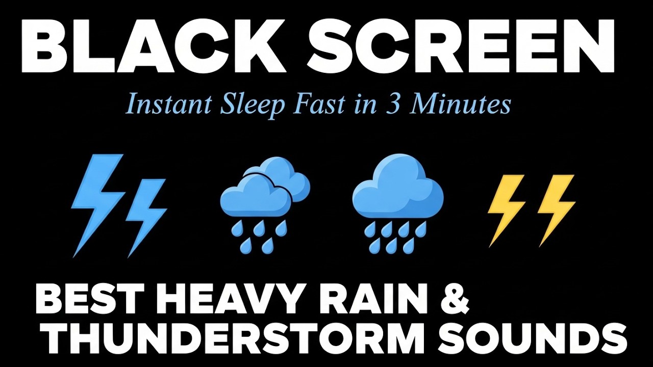 BLACK SCREEN Heavy Rain Sounds with Thunder for Deep Sleep and Stress Relief 27