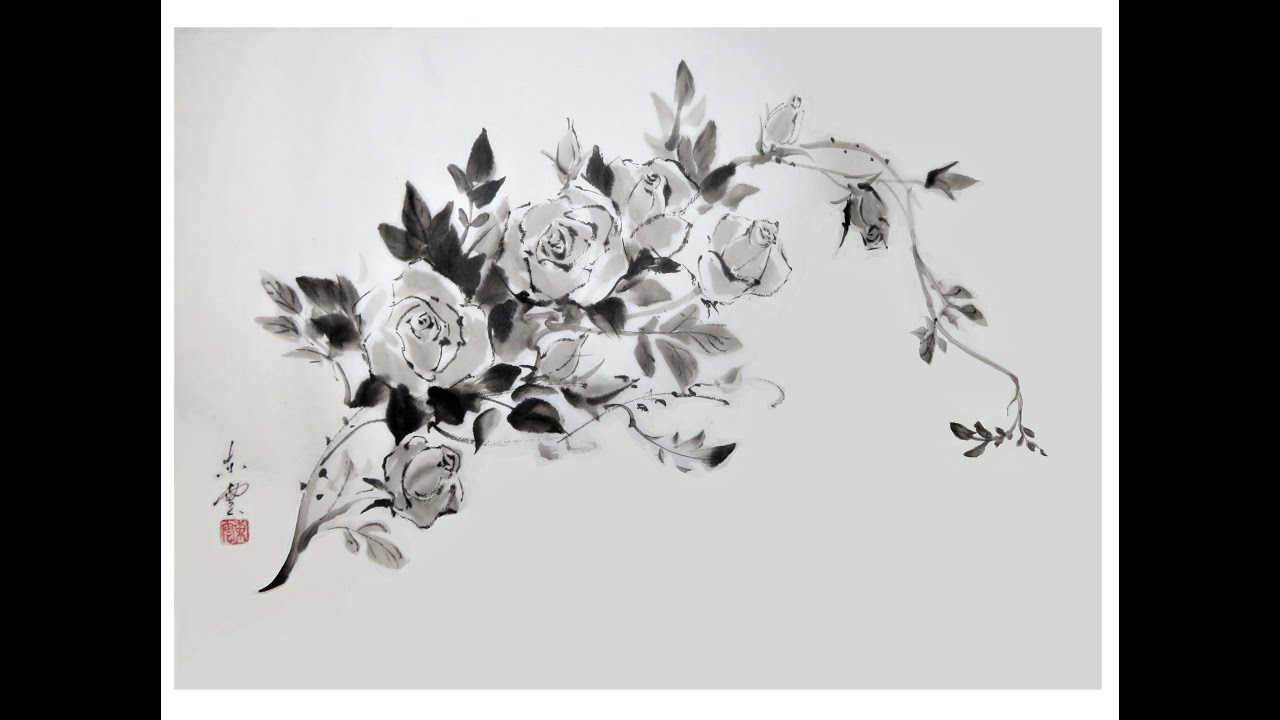 Sumi-e  Roses2(バラ２）小林東雲