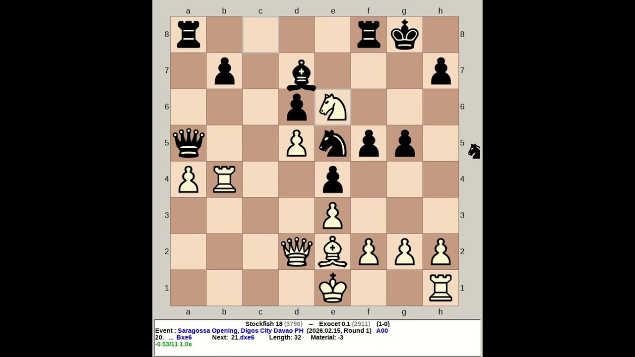 Stockfish 18 vs Exocet 0.1 | Saragossa Opening #chess
