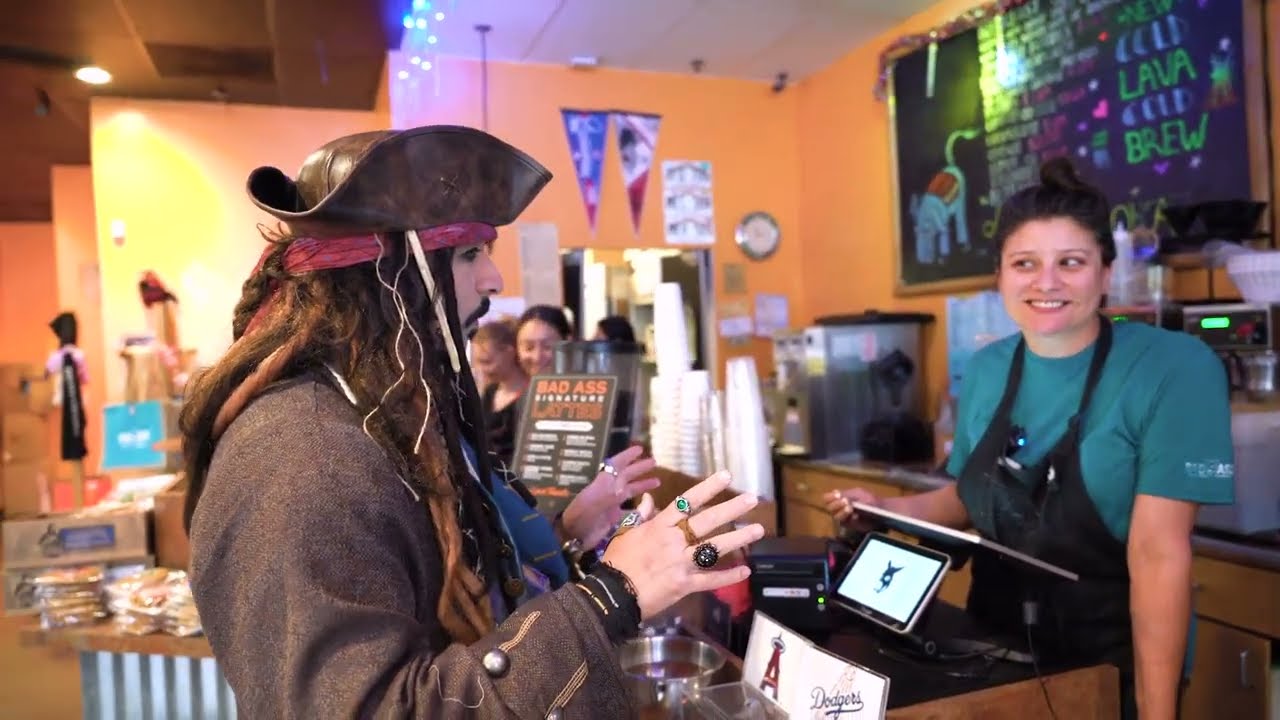 Captain Jack Sparrow Gets Coffee! Johnny Depp Impression! Jack Sparrow Run!