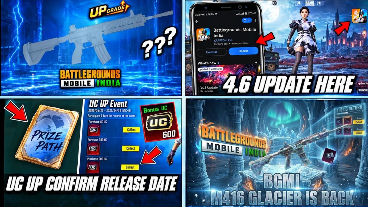 BGMI 4.6 😱 UPGRADE M416 COMING / NEXT UC UP RELEASE DATE / BGMI NEXT PRIZE PATH DATE / M416 GLACIER