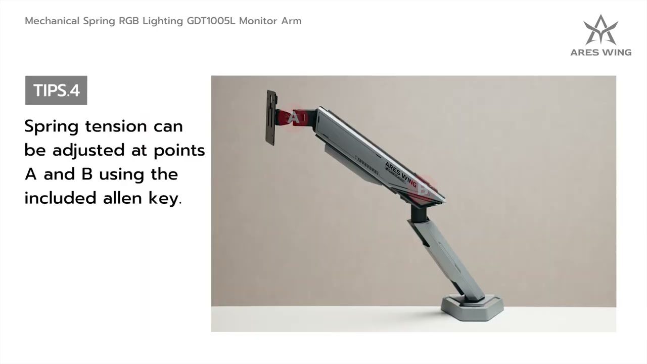 GDT1005L Single Monitor Arm with RGB Lighting Effects Installation Tips