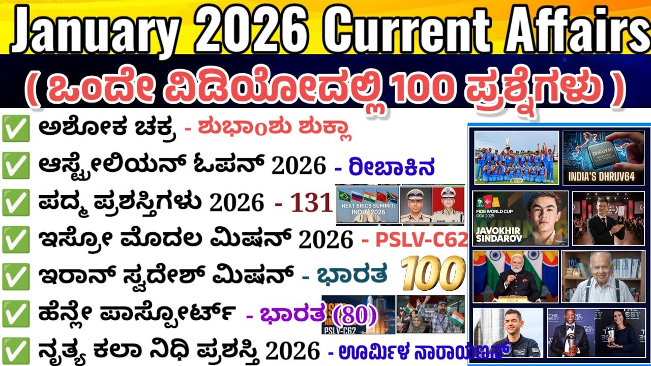100 January 2026 current affairs|January month complete current affairs| important questions