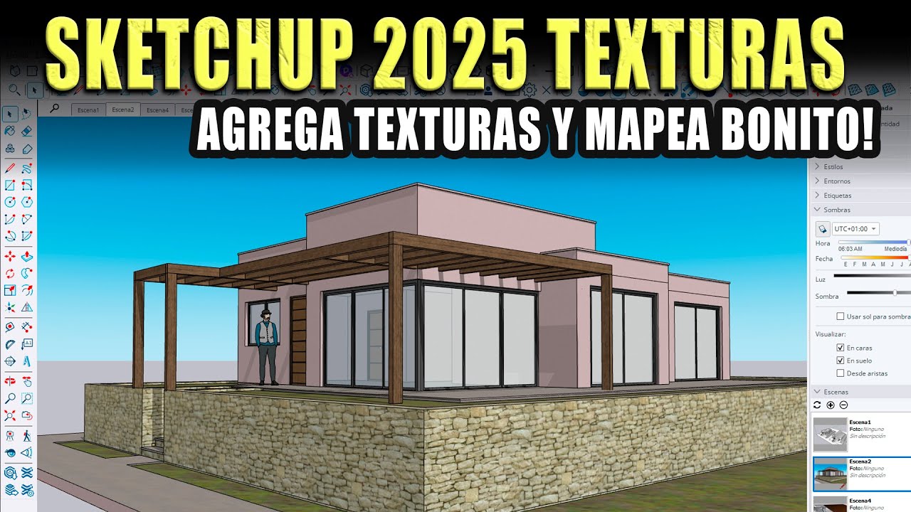 SKETCHUP 2025 🔴 AGREGANDO TEXTURAS Y APRENDE A MAPEAR