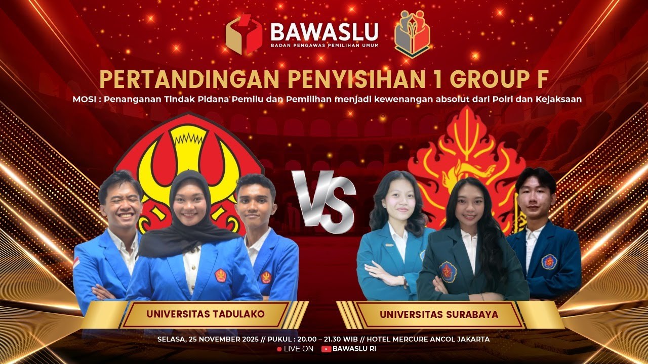 BABAK PENYISIHAN 1 GRUP F - UNIVERSITAS TADULAKO VS UNIVERSITAS SURABAYA