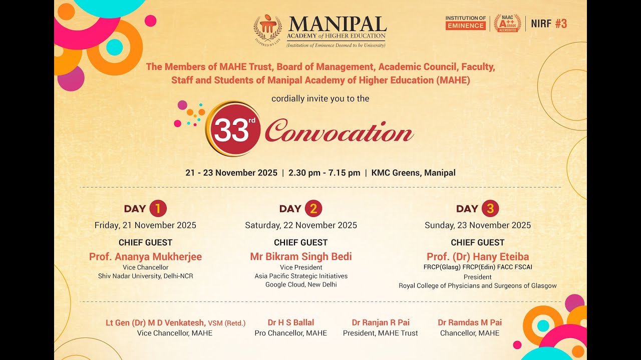 33rd -Convocation of MAHE,MANIPAL  - Day 2 - 22nd   November 2025