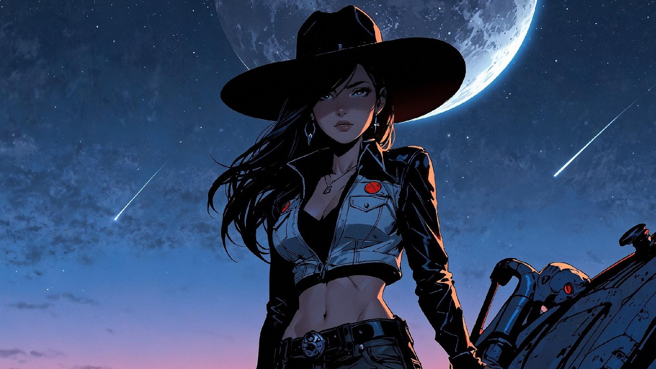Chill Downtempo Space Cowgirl — Futuristic Wasteland, Night Moons & Slow Cosmic Beats