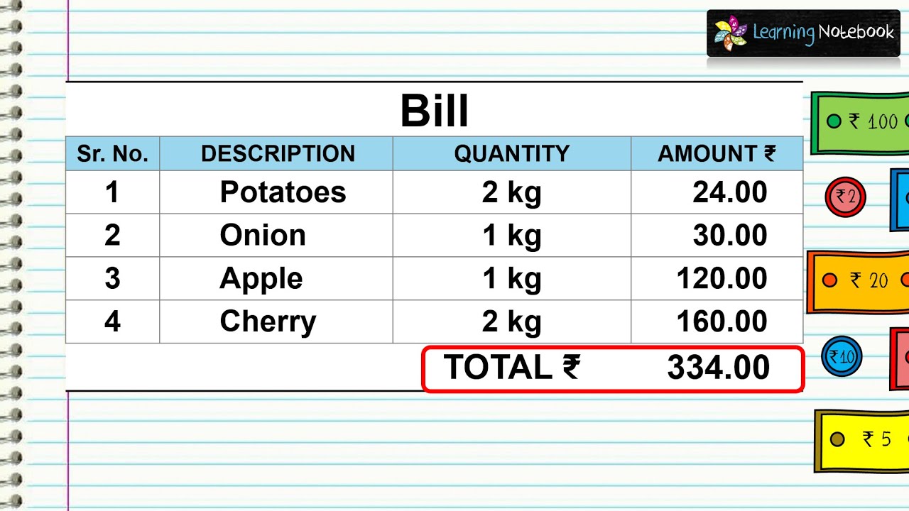 Making Bill of Purchase | Bills maths