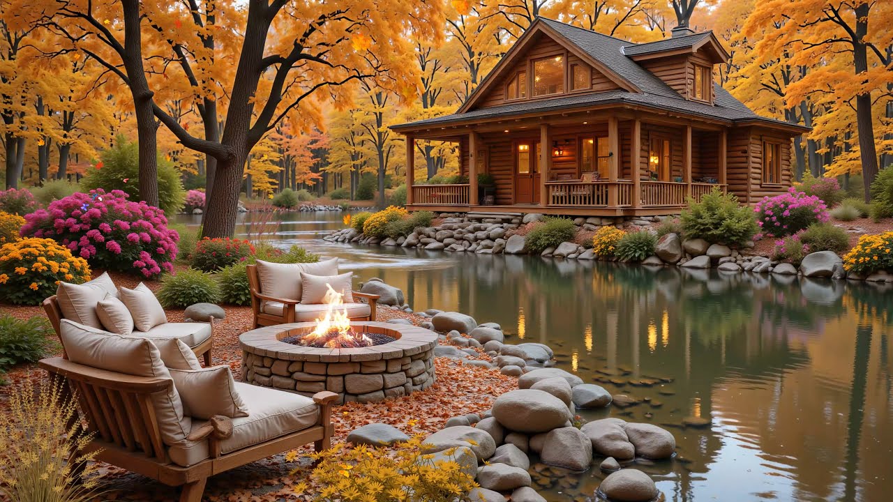 Autumn Porch Ambience 🍁 Relaxing Piano Music and Fire Sounds for a Cozy Fall