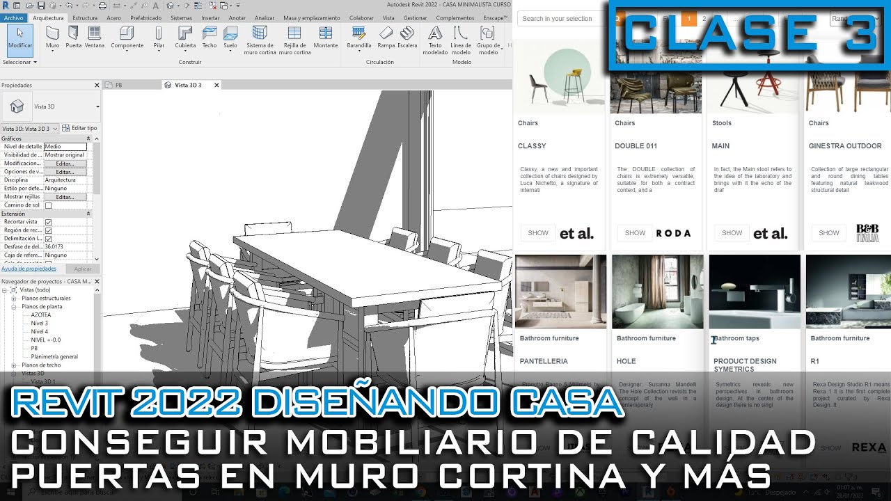 REVIT 2022 CARGAR NUEVO MOBILIARIO, PUERTAS EN MURO CORTINA Y EDITAR CANCELERÍA | CLASE 3