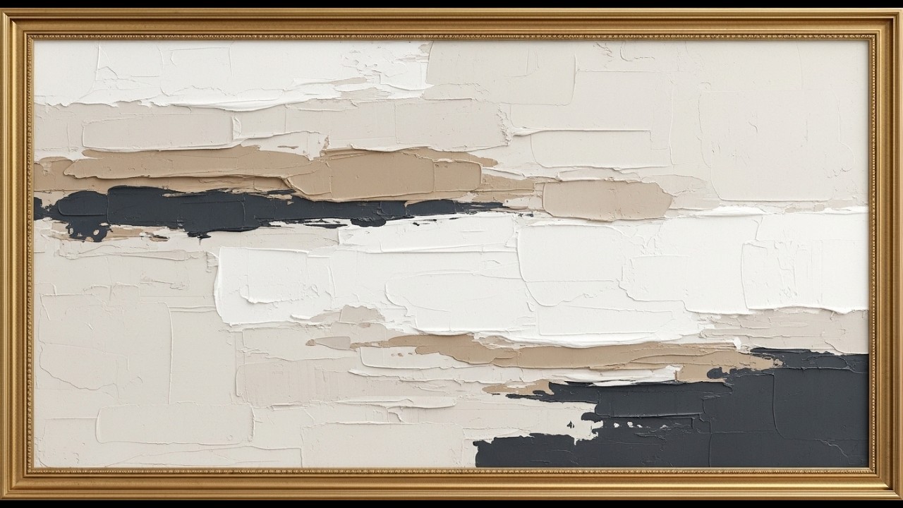 Frame TV Art with Music Beige & Charcoal Impasto Art Background | Contemporary Minimalist Stillness