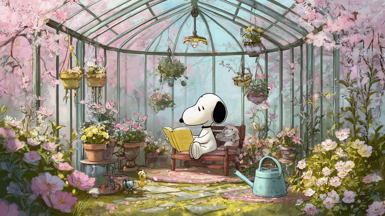 Snoopy Cozy Spring Glasshouse 📖 Gentle Piano Lofi for Quiet Reading