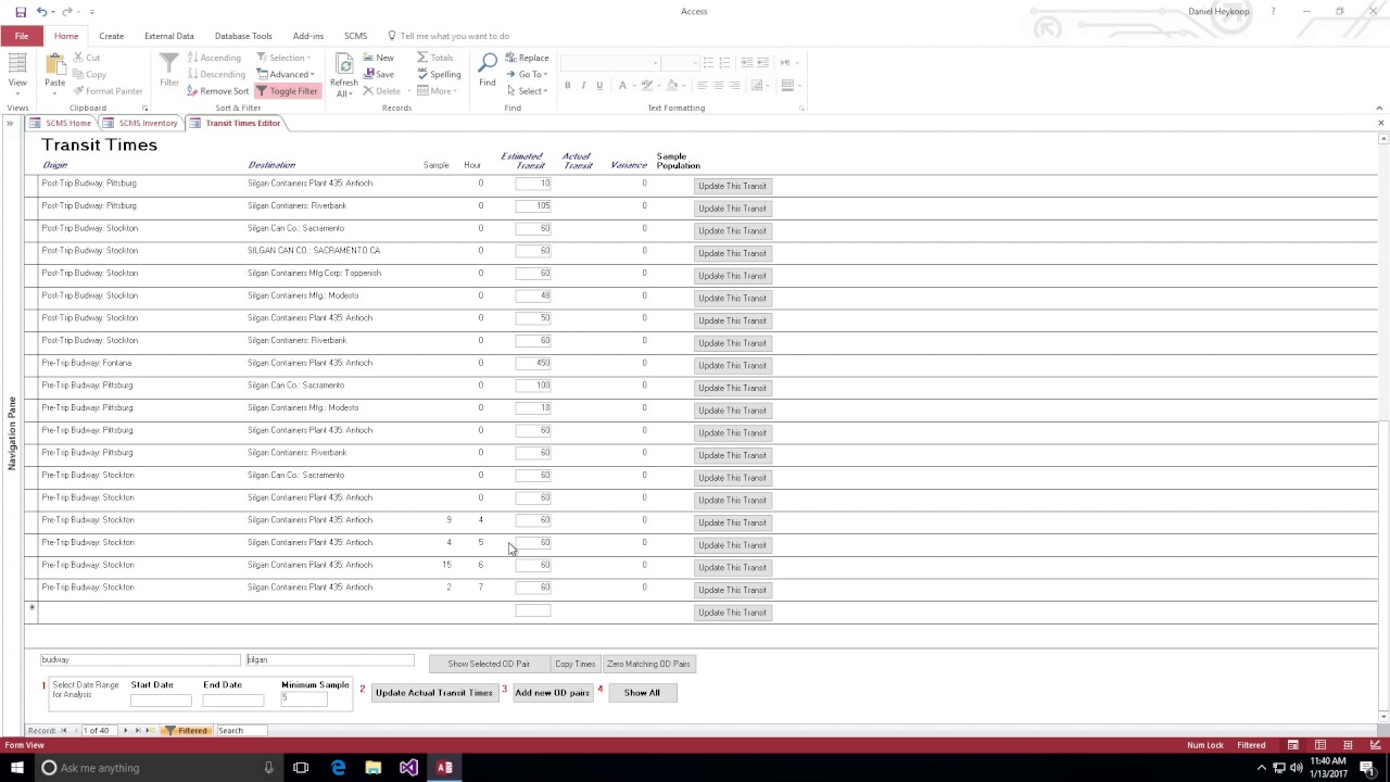 SCMS Edit Transit Times