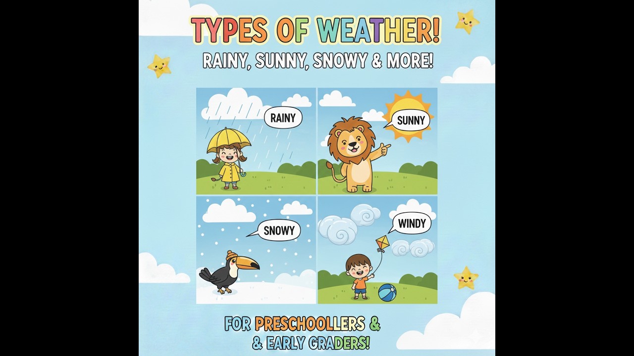 Types of weather for kids | Learn vocabulary in English | New vocabulary for kids| Animated learning