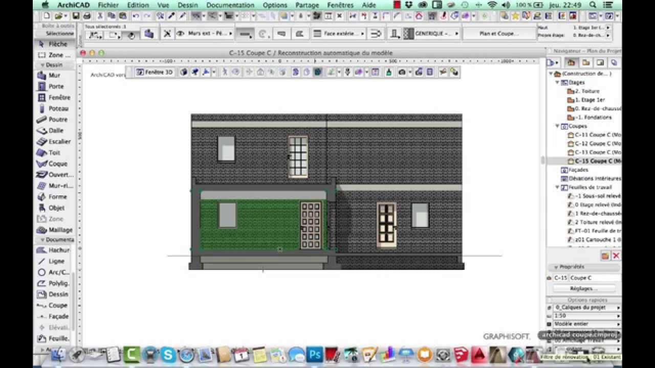 archicad : création et paramétrage d'une coupe
