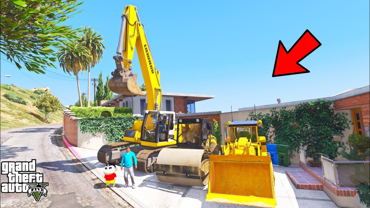 Franklin and Shinchan Stealing Heavy Vehicles JCB IN GTA V