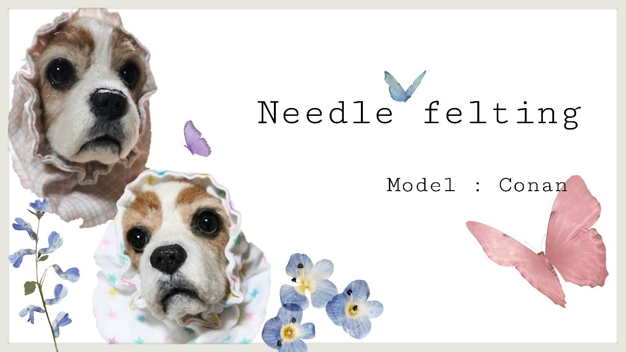 The process of creating a dog using wool felt.　 羊毛フェルト　顔の制作工程