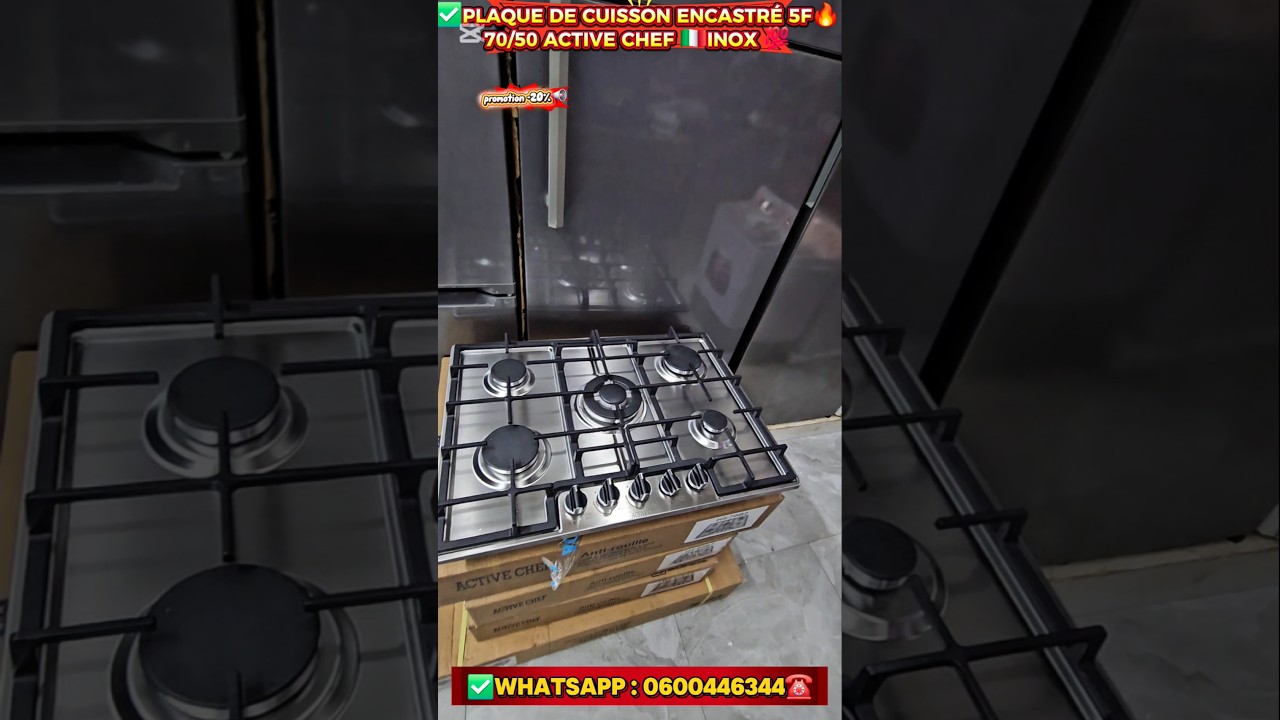Plaque de cuisson encastr&eacute; 5f 70/50 active chef 🇮🇹 promotion -20%📣📣  1270 dh 😱 #shorts #cuisine