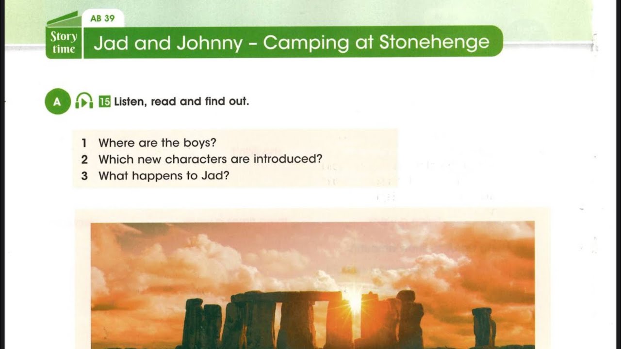 انكليزي ص26 ,27 قطعه جاد و جوني التخييم في ستون هينج للصف الثاني متوسط المنهج الجديد