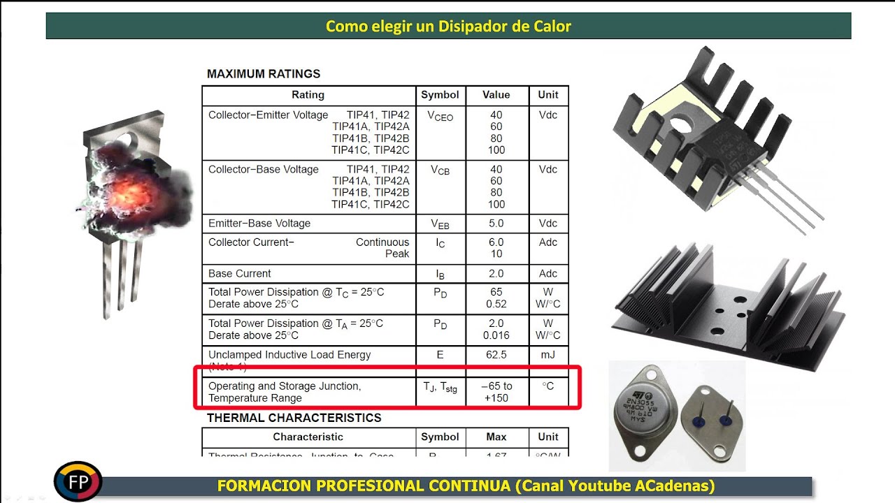 Como evitar quemar los transistores.  Calculo y eleccion disipador calor (Clase 54)