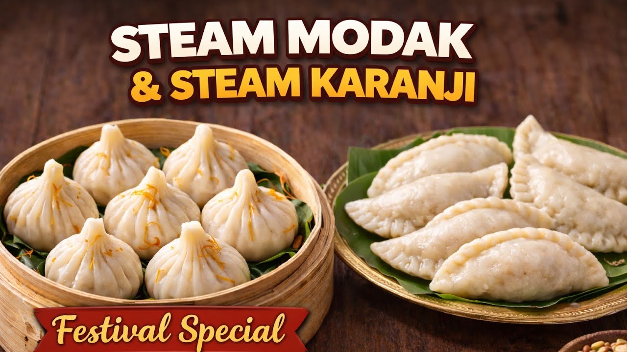 Steam Modak & Steam Karanji 😋 | Soft Ganpati Special Sweet Recipe #muskanvlogs64 