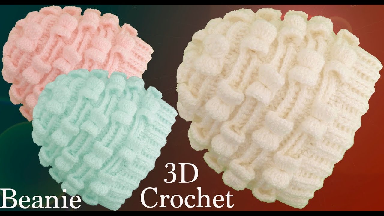 Gorro a Crochet en punto moños Marshmallow o Malvaviscos 3D Tejido tallermanualperu