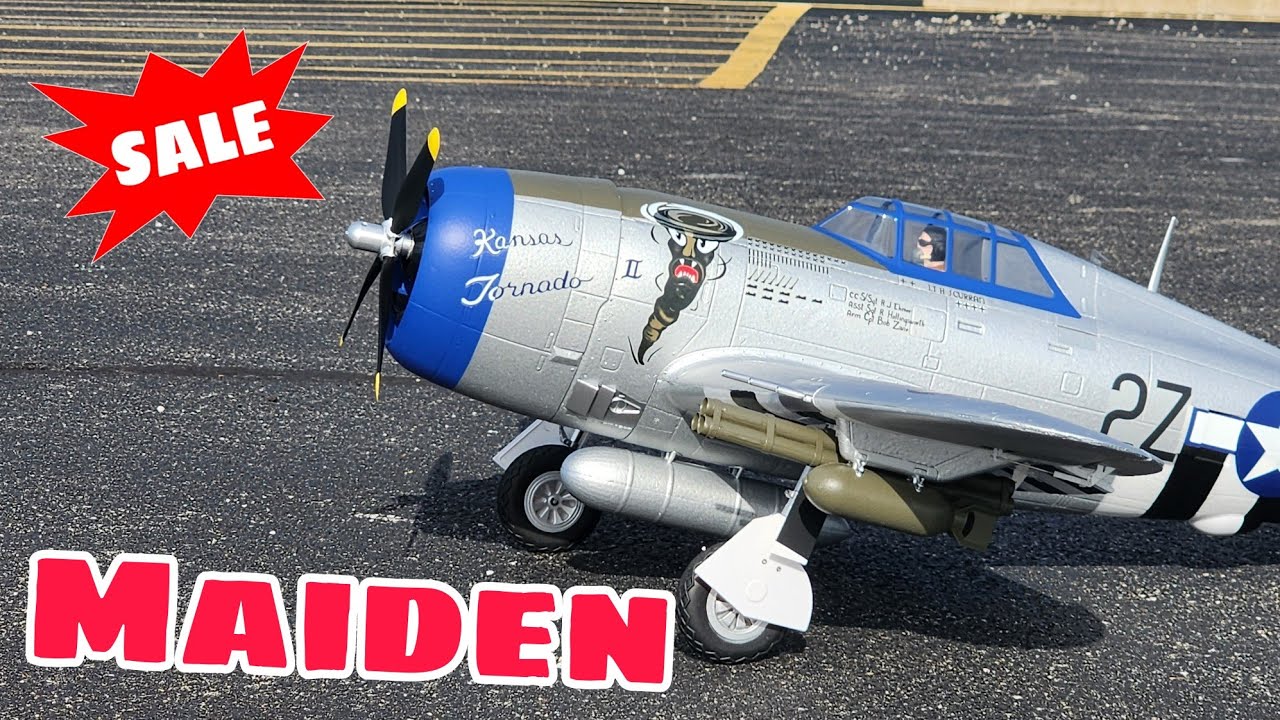 Maiden Flight Of My New E-flite P-47 Razorback 1.2m!