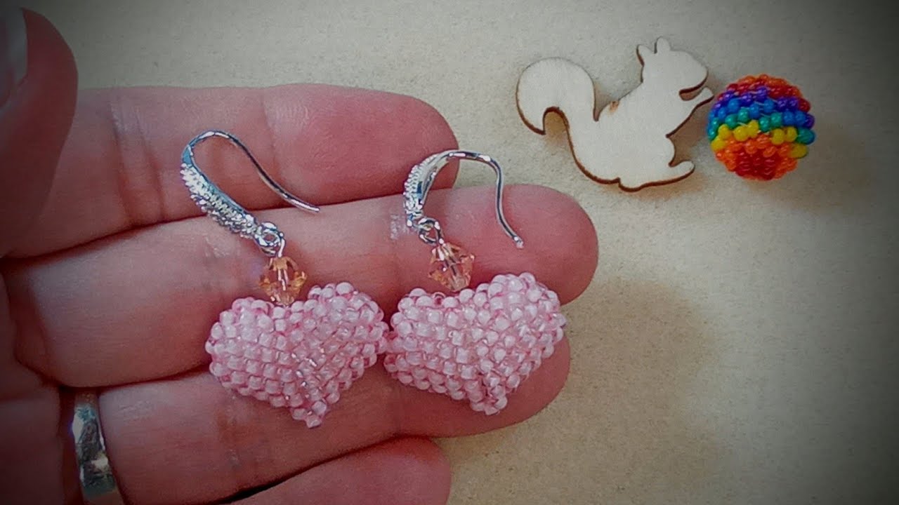 Pink 3D Beaded Heart Earrings Tutorial #30