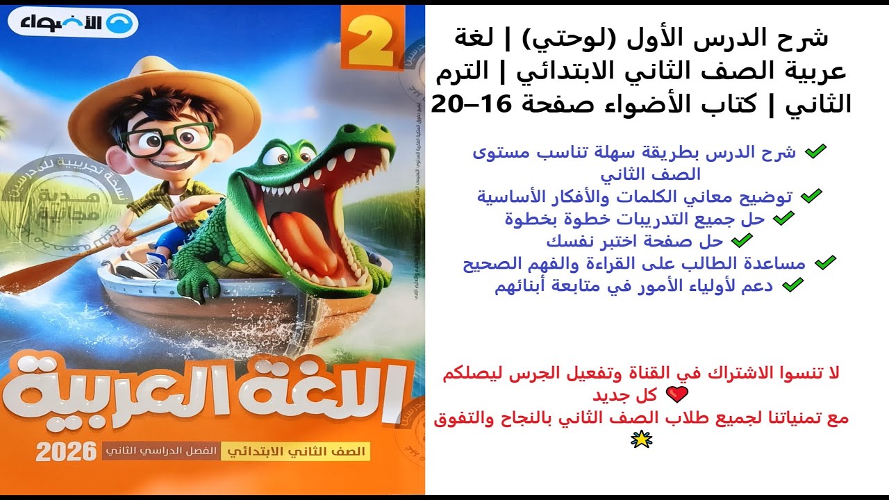 شرح الدرس الأول لوحتي  لغة عربية الصف الثاني الابتدائي  الترم الثاني  كتاب الأضواء صفحة 16–20