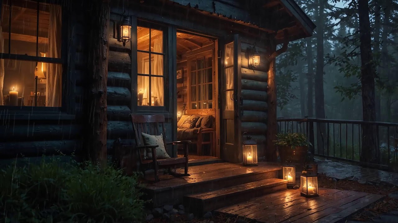 Cozy Cabin Rain Live Stream | Gentle Forest Rain & Candlelight Ambience for Deep Relaxation