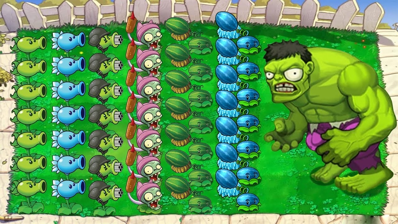 Gatling Pea Cattail vs Team Winter Melon vs Hulk Zombie vs Dr Zomboss - Plants vs Zombies Hack