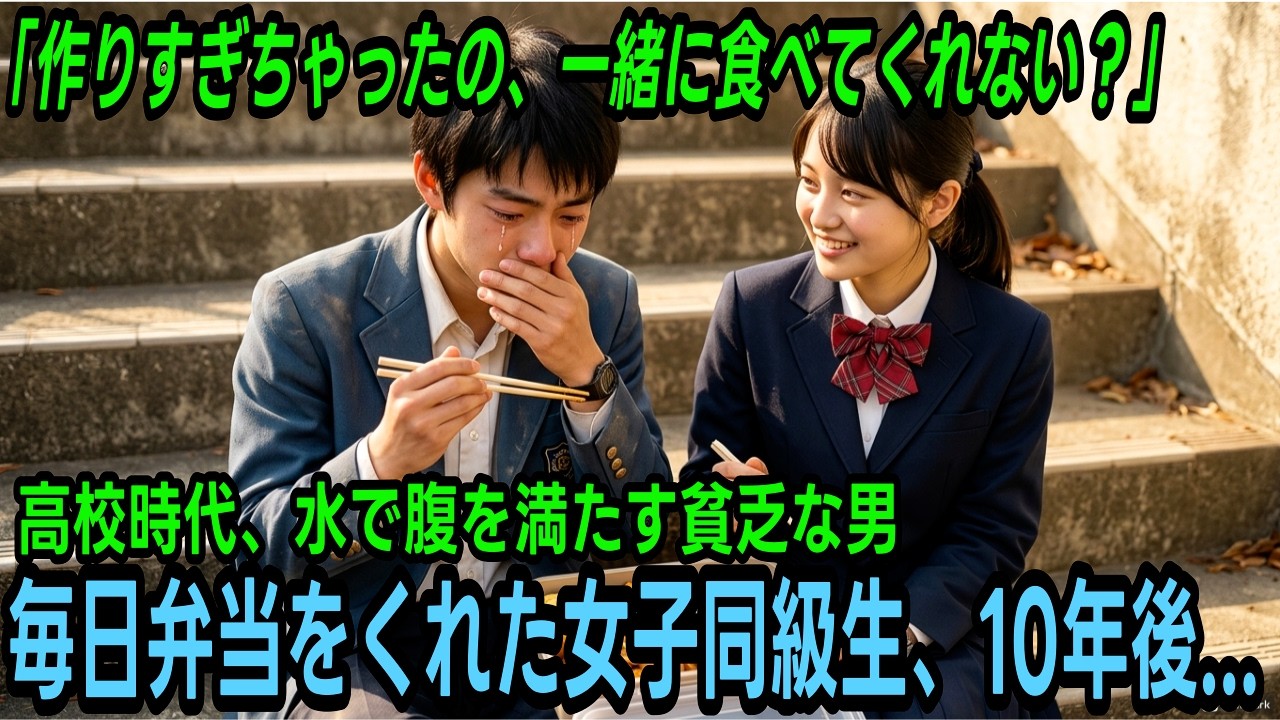水で腹を満たす貧乏な俺に毎日弁当をくれた彼女、10年後..今度は俺が彼女を…【感動する話】