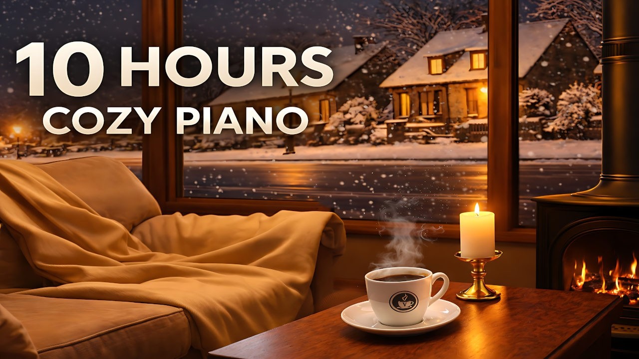 Winter Cabin Warmth | Relaxing Piano Ambience & Gentle Snowfall for work & Focus | 10 Hours