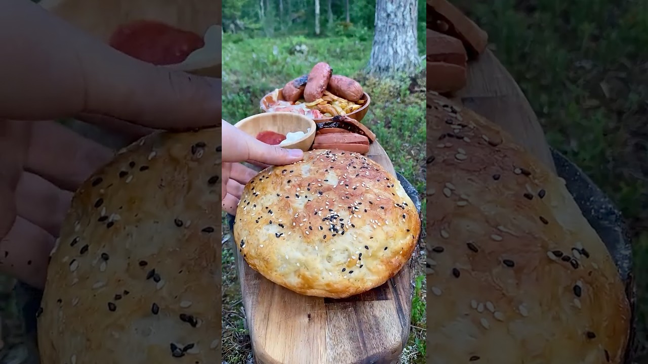 Giant delicious Sucuk Burger cooked on the campfire #outdoors #cooking