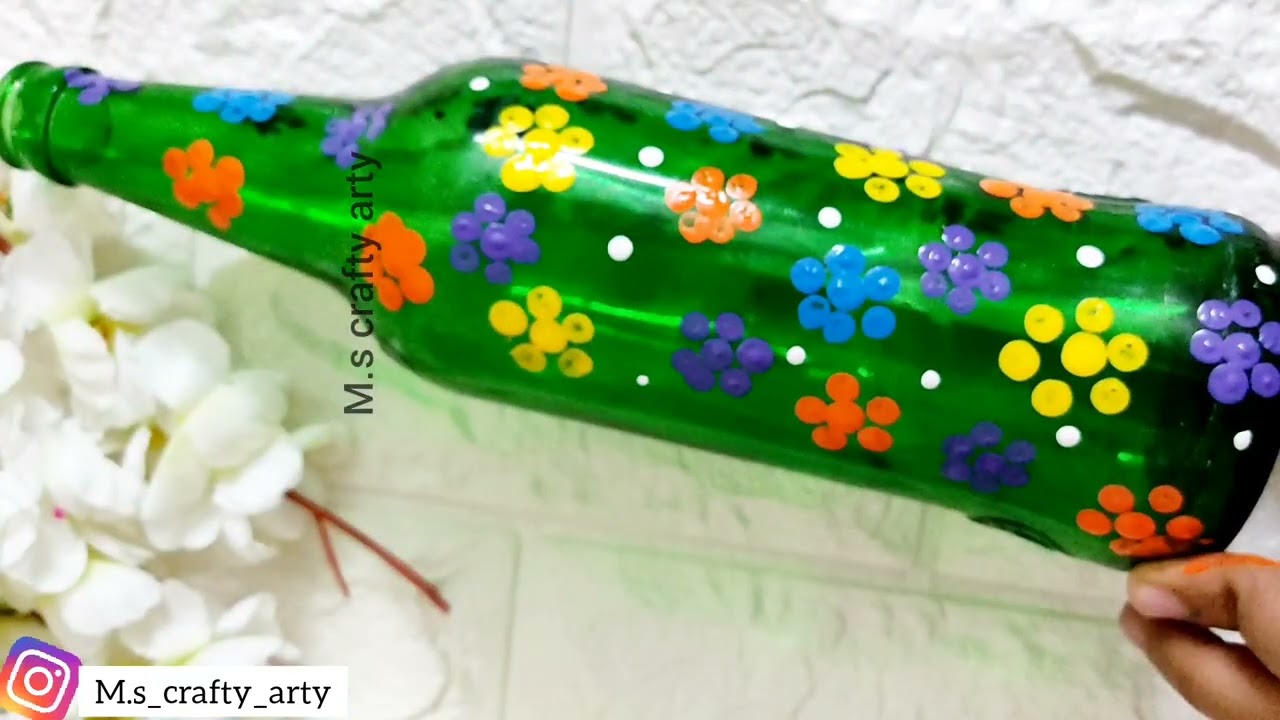 simple Bottleart using buds/colourful Dot Mandala art for beginners/Bottleart using buds/DIY