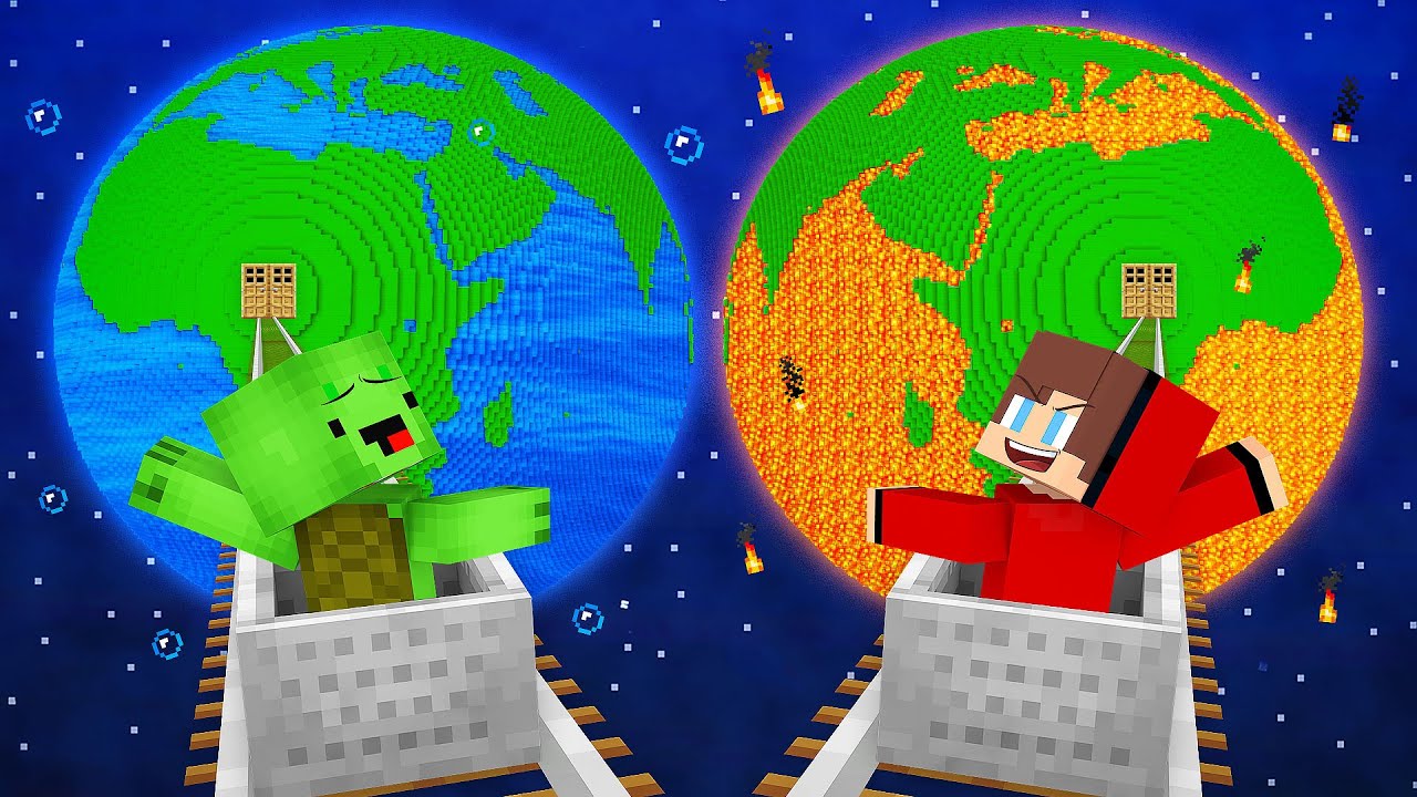 How Mikey and JJ Found Road To WATER and LAVA Planets in Minecraft (Maizen)