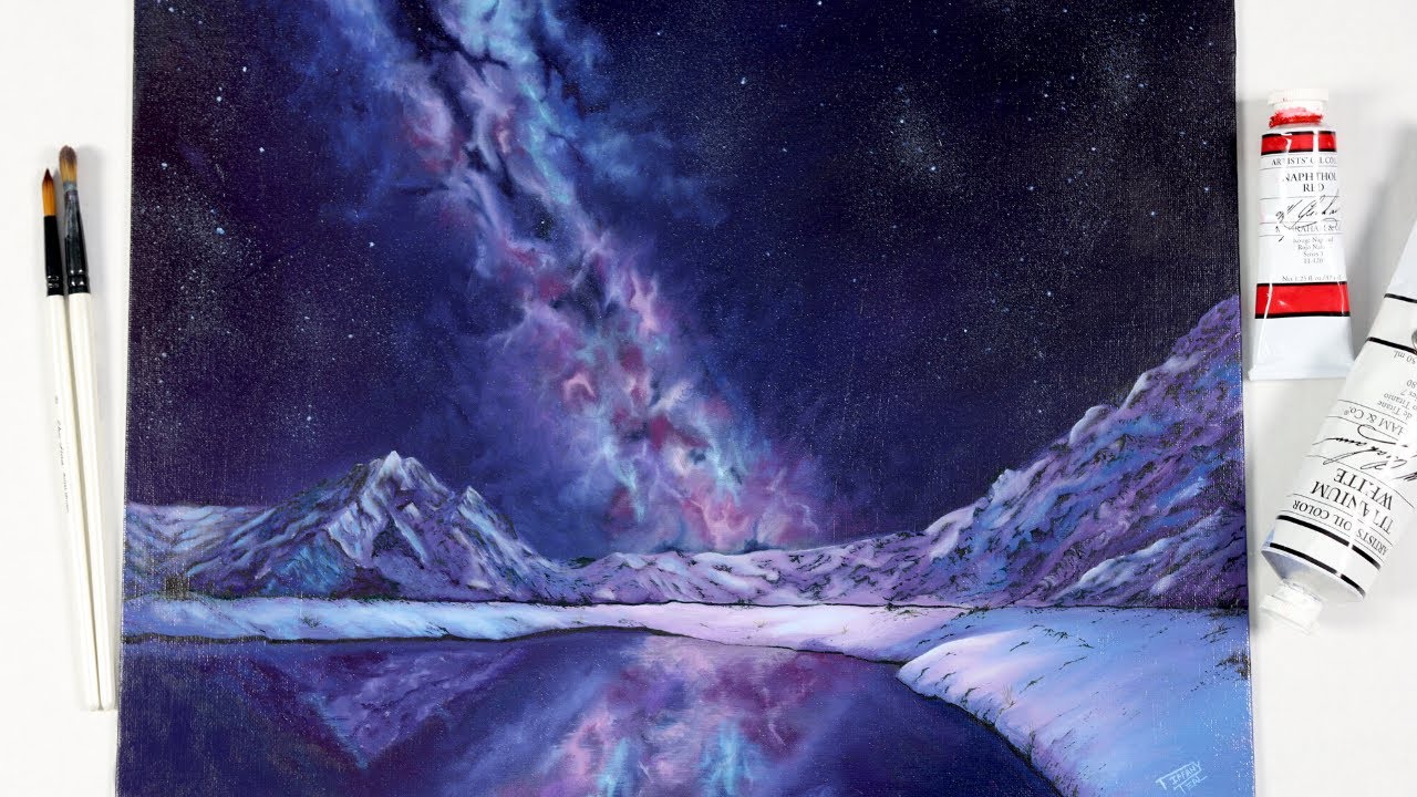 #47: HOW TO PAINT MOUNTAINS | How to Paint Reflections | Painting tutorial | Milky Way Galaxy