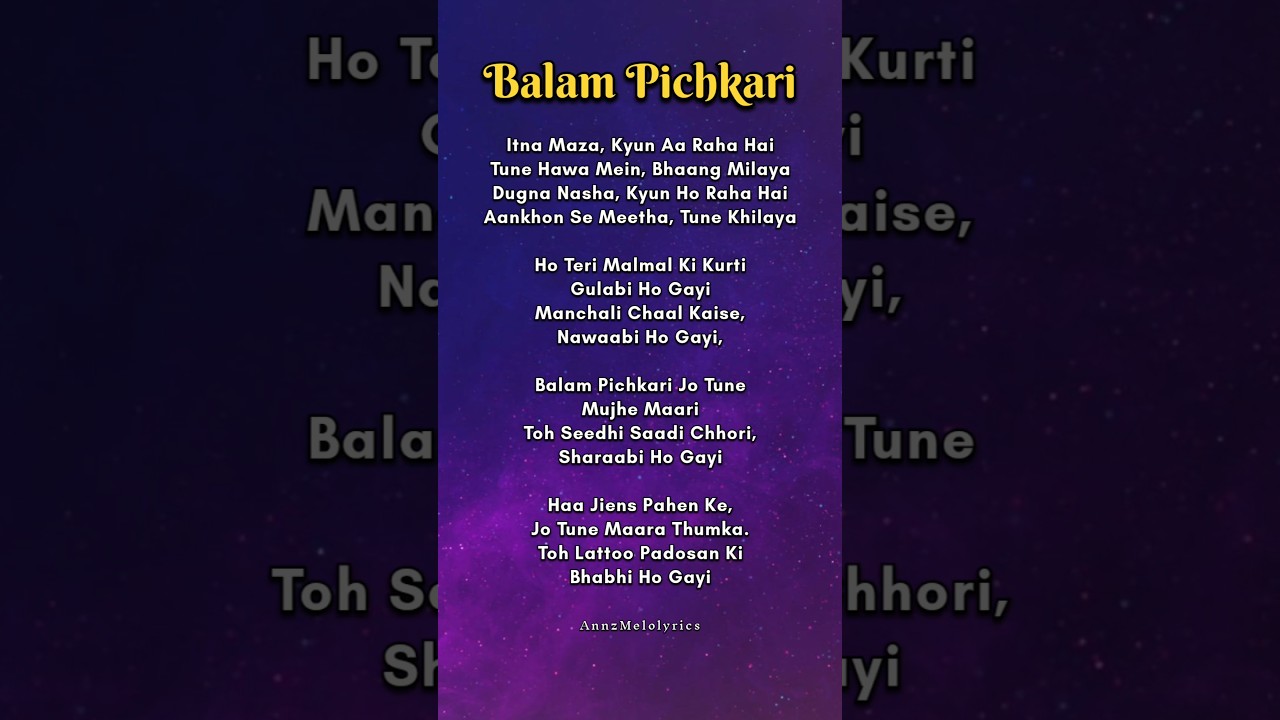 BALAM PICHKARI SONG LYRICS 🎶🤍#songlyrics #song #holisongs #dancemusic