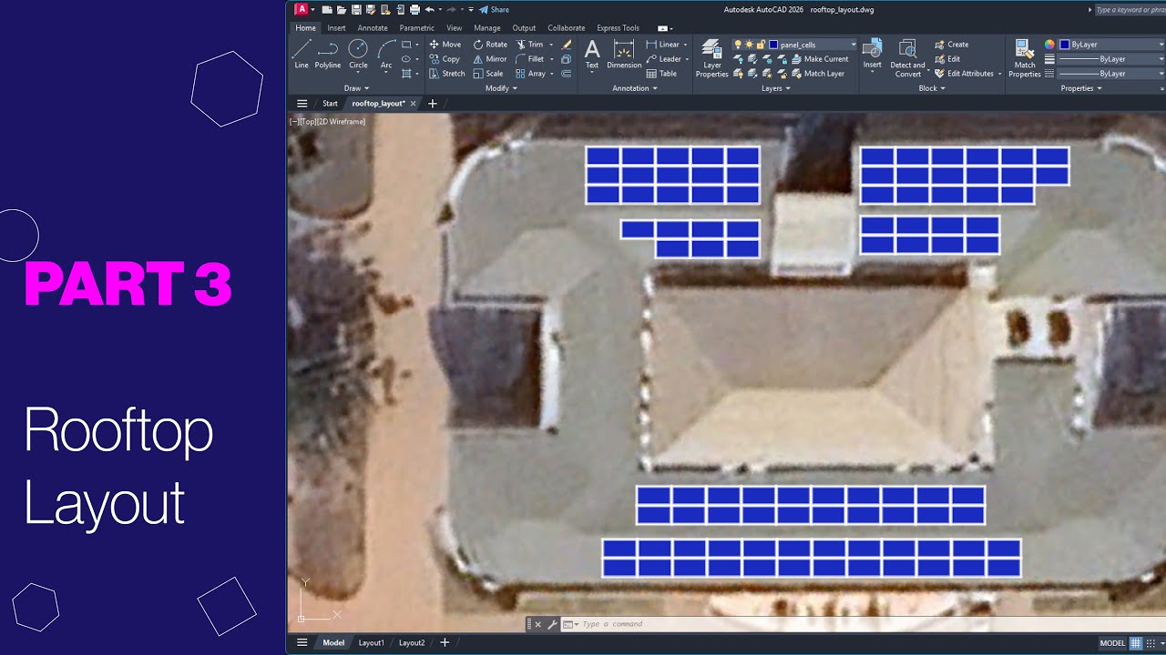 How to Layout Solar Panels on a Rooftop Map in AutoCAD | Step 3 Complete Solar PV Design